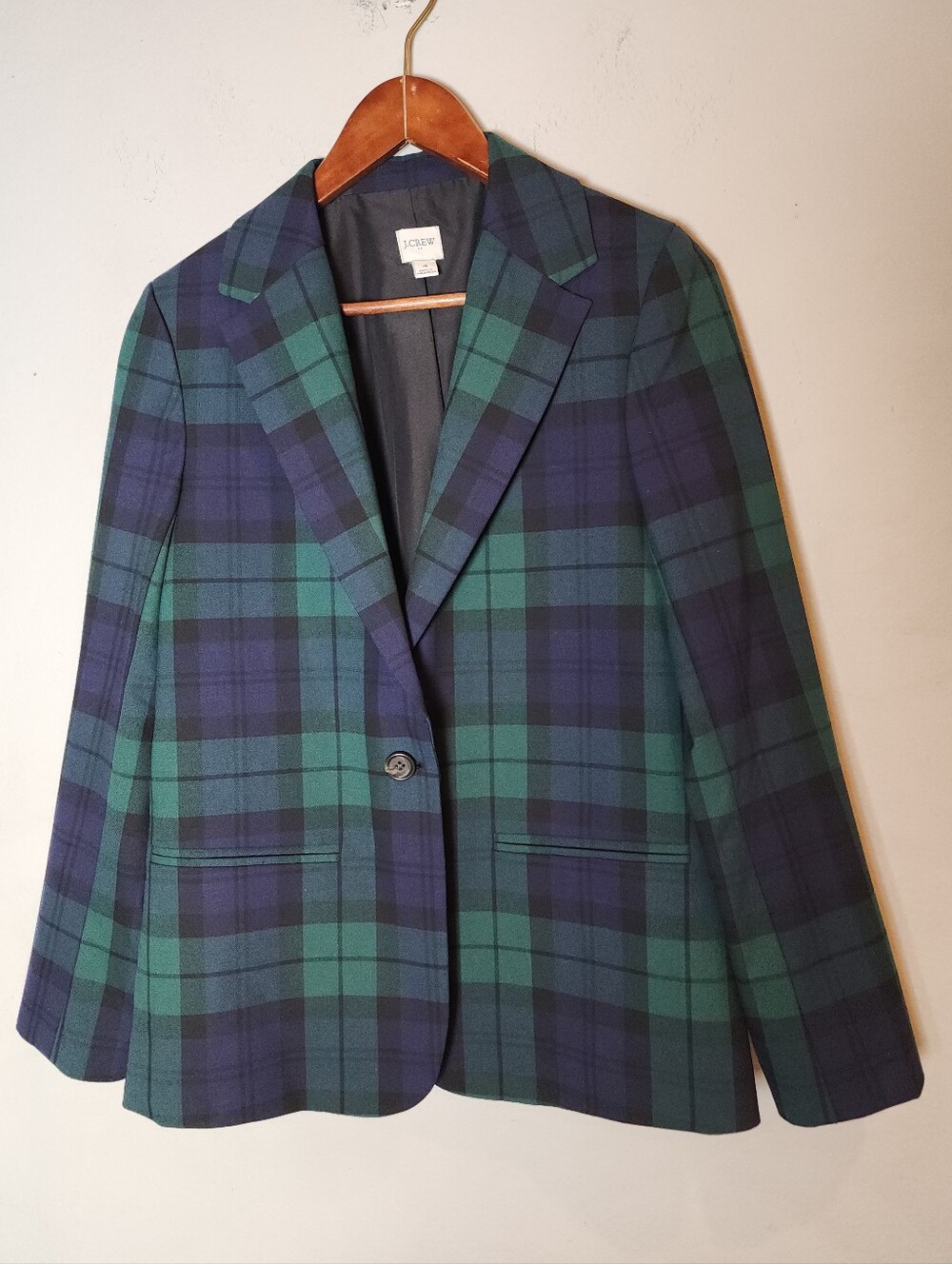 J. Crew Blackwatch Tartan Plaid One-button Blazer Jacket Blue Green Size 4